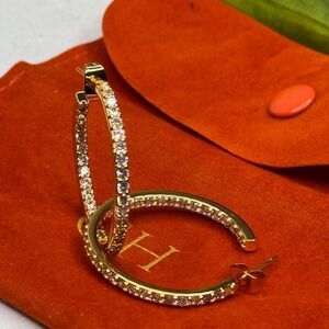 Crystal Haze From The Block Hoop Earrings 18k Gold Plated 1.25 inch